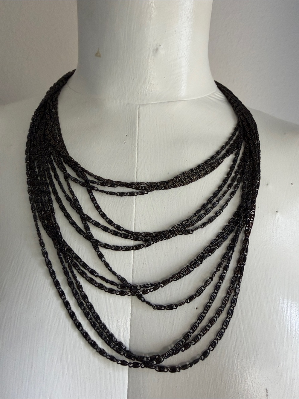 Layered Black Multi-Strand Chain Necklace